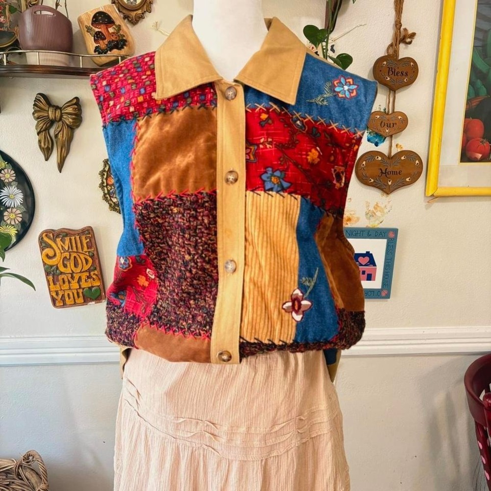 Vintage Stonebridge Patchwork Sleeveless Button Up Boho Western Size 1X